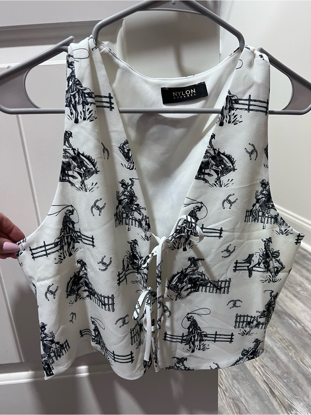 Nylon Apparel Western-Print Tie-Front Camisole
